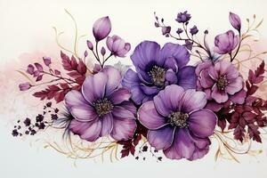 hermosa detallado y separado pequeño espaciado púrpura flores en un blanco antecedentes. ai generativo foto