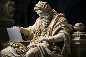 griego estatua de un emperador con que lleva un cuaderno a su lado. ai generativo foto