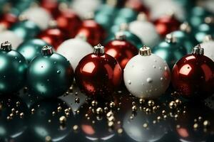 Christmas, photography, copy space for text, red, green, white background. AI generative photo