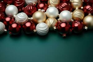 Christmas, photography, copy space for text, red, green, white background. AI generative photo