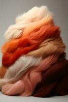 Large pile of red and brown yarns. AI generative photo