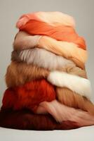 Large pile of red and brown yarns. AI generative photo