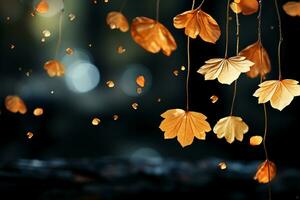 Falling leaves, black background. AI generative photo