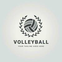 emblem of volleyball club logo with creeping leaf plant vector, illustration of volleyball academy design vector