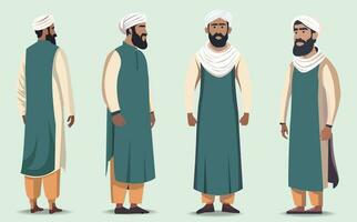 Collection of muslim man character illustration flat illustration vector