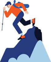 Hand Drawn Adventurous tourists climb mountains in flat style vector