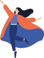 Hand Drawn Business woman with hero cape in flat style vector