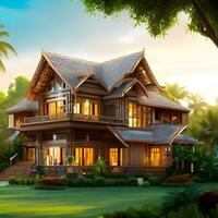 Fantastic house exterior with beautiful natural environment AI Generative photo