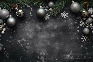 Christmas decoration on blackboard background, space for writing, digital illustration. Generative AI photo