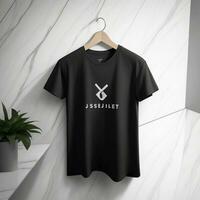 Blank white and black tshirt with copy space photo