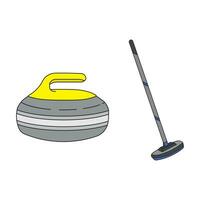 Cartoon Vector illustration curling sport, rock, and broom icon Isolated on White Background