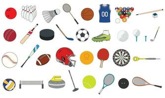 Kids drawing Cartoon Big set of sport equipment in doodle style vector