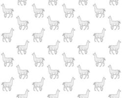 Vector seamless pattern of black outline llama