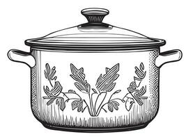 Pan with a lid scetch hand drawn in doodle vector illustration