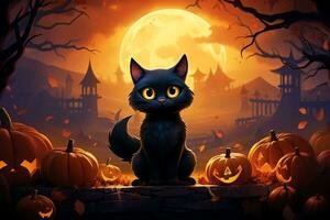 Halloween black cat. Mystical Art. photo