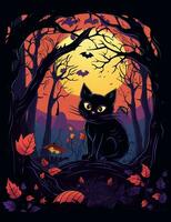 Halloween black cat. Mystical Art. photo