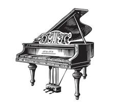 Piano retro sketch hand drawn musical instrument Vector illustration