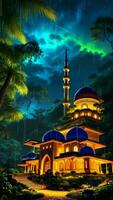 ai generativ, schön Moschee beim schön Nacht video