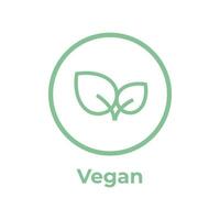 Vegan diet icon. Organic, bio, ecological symbol. Healthy, fresh and non-violent food. Vector line green circular illustration with leaves for labels, tags and logos