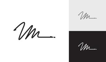 escritura a mano firma letra vm logo diseño vector