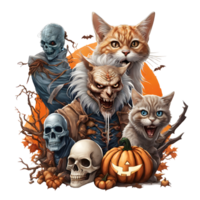 Halloween Monsters Clipart, Happy Halloween Day Composition, Generative AI png