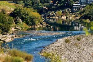 Moraca River in Podgorica city in Montenegro photo