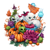 Halloween Monster Clip Art, glücklich Halloween Tag Komposition, generativ ai png