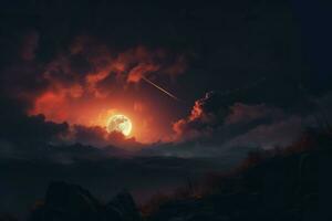 Fantasy red moon. Generate Ai photo