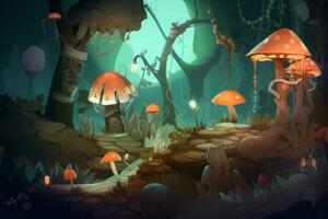 Fantasy mushroom illustration. Generate Ai photo