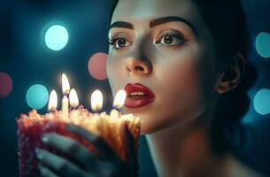 Woman lips blowing candle. Generate Ai photo