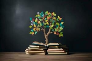 Book literacy day tree leaves. Generate Ai photo