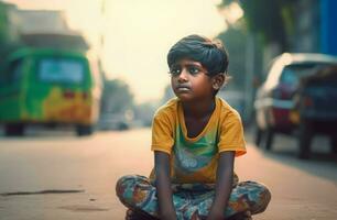 Child street india. Generate Ai photo