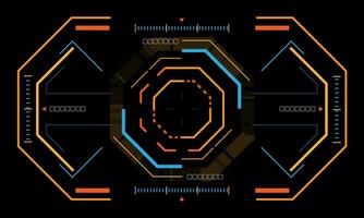 HUD sci-fi octagon interface screen view yellow blue geometric design virtual reality futuristic technology creative display on black vector