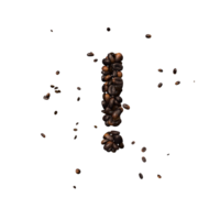 Coffee text typeface out of coffee beans isolated the character exclamation png