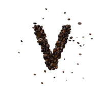 koffie tekst lettertype uit van koffie bonen geïsoleerd de karakter v png