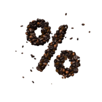 Coffee text typeface out of coffee beans isolated the character percent png