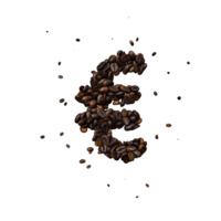 Coffee text typeface out of coffee beans isolated the character euro png