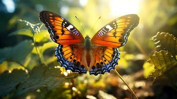 vistoso mariposa volador en el bosque generado por ai foto