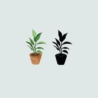 House plants in pots, icon set of tree, garden plant vector