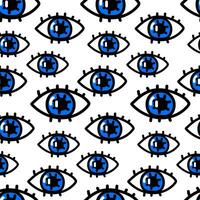 Seamless drawing in the style of psychedelic colored eyes. Open blue eyes of different sizes look forward. Pattern for printing on fabric covers, books, fabrics vector