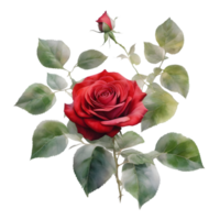 watercolor roses and leaves in a fantasy style. AI-Generated. png