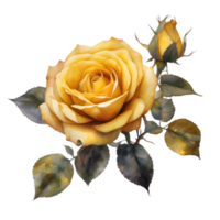 watercolor roses and leaves in a fantasy style. AI-Generated. png