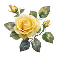 watercolor roses and leaves in a fantasy style. AI-Generated. png