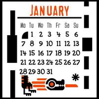 un cuadrado calendario página para enero 2024 con un linda geométrico continuar. aislado en un blanco antecedentes. el símbolo de el año de el continuar. el continuar sabores un copo de nieve. vector ilustración. naranja