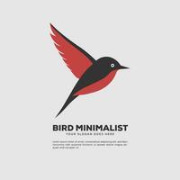 minimalista pájaro logo rojo y negro color vector