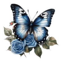 watercolor Butterfly on a flower and leaves in a fantasy style. AI-Generated. png