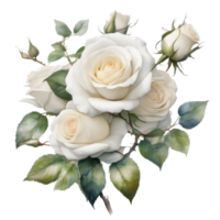 watercolor roses and leaves in a fantasy style. AI-Generated. png