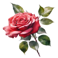 watercolor roses and leaves in a fantasy style. AI-Generated. png