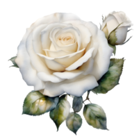 watercolor roses and leaves in a fantasy style. AI-Generated. png