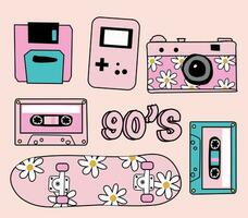 retro 90s and 80s girly sticker pack vector